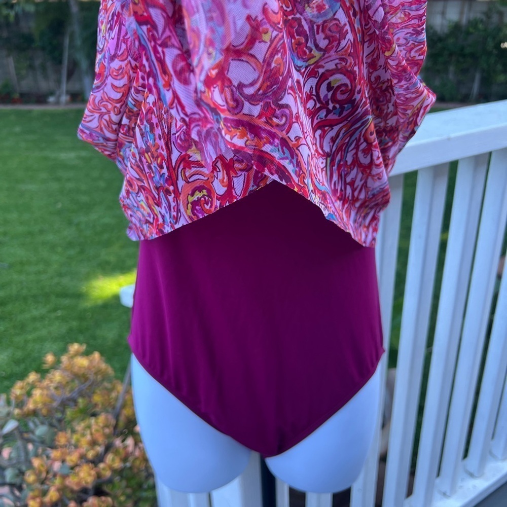 Ralph Lauren Pink and Red One-Piece Swimsuit with Gathered Front - Picture 3 of 11